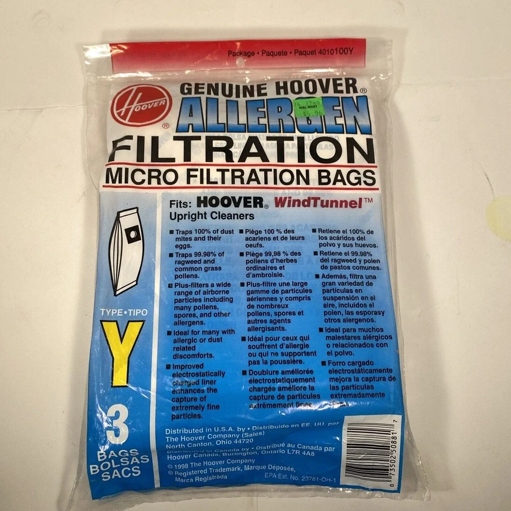 Type Y Hoover Vacuum Bags‎ Micro Filtration Allergen Genuine NIP 4